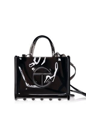 Telfar Black Patent Mini Tote with Signature Emblem